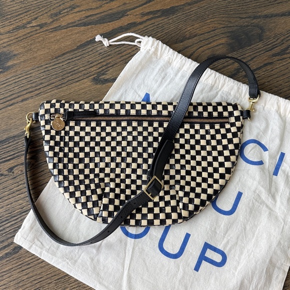 Clare V Grande Fanny Black/Cream Woven Checker Crossbody Bag Gorgeous w/dustbag - Picture 14 of 17